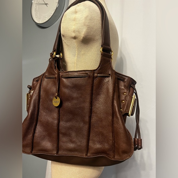A.N.A. Boho Women’s Leather Bag Purse Brown Marked Shoulder Straps Side Buckles - Picture 1 of 14